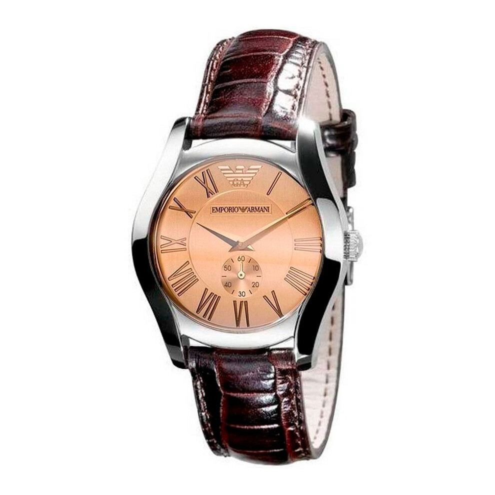 Armani Ladies Watch AR0646 Brown Leather Strap Champagne Dial Silver