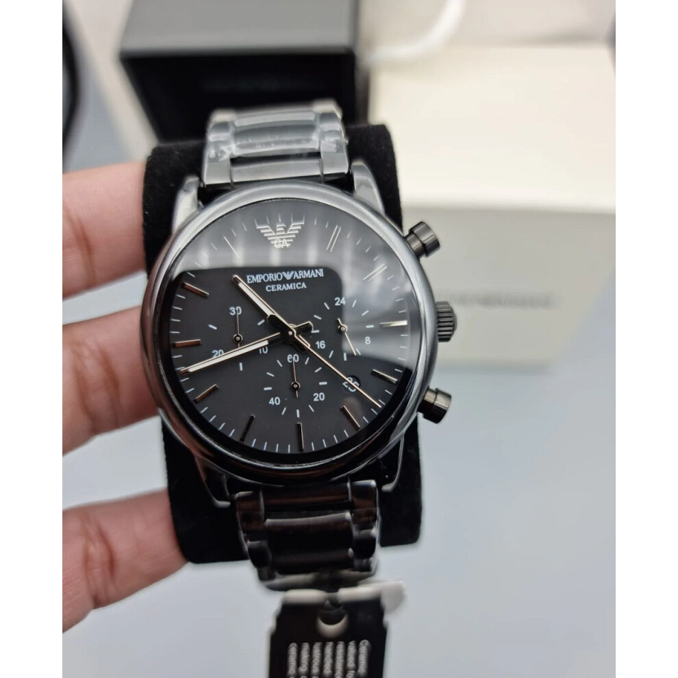 Armani Men's Watch AR1507 Black Ceramic Strap Black Dial Black Case