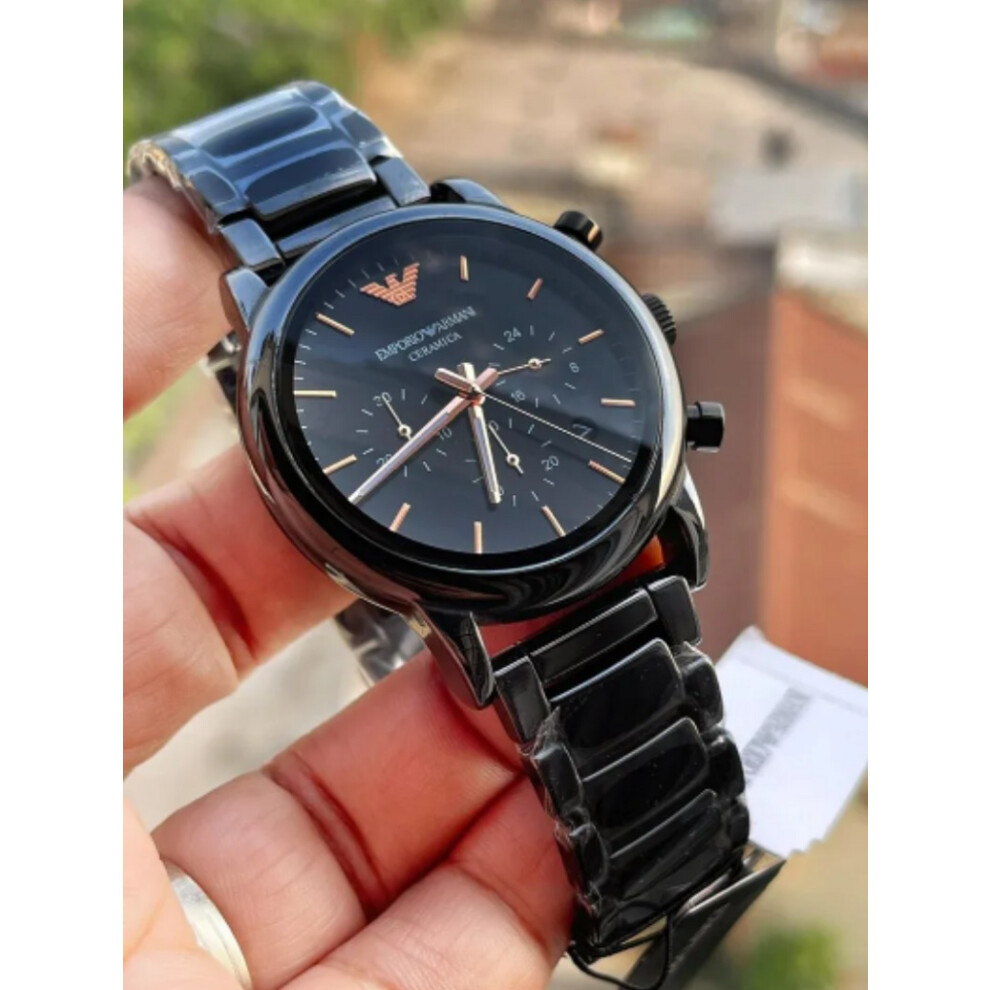 Armani Men's Watch AR1509 Black Ceramic Strap Black Dial Black Case