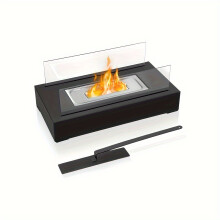 (Black) Portable True Flame Fireplace Lamp for Indoor/Outdoor Use - Metal Bowl Tabletop Design