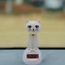 (White Eyes Open) 1pc Solar-Powered Shaking Head Cat Car Decoration - Interior Automotive Accessory