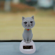 (Grey) 1pc Solar-Powered Shaking Head Cat Car Decoration - Interior Automotive Accessory