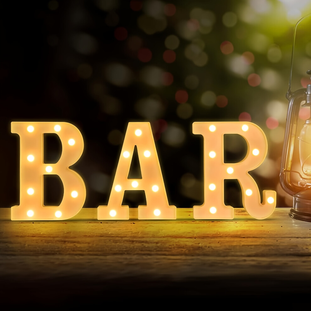 (BAR) Led 'Bar' Neon Sign - Warm White Illuminated Letter Light For Bar, Pub & Party Decor