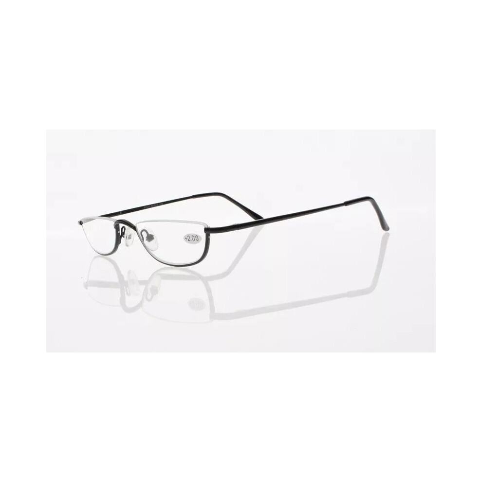 (Black, +3.00 strength) New Women Men Business Mini Metal Half Moon Reading Glass +1.0 1.5 2.0  ~ +4.0-image-OPC-PDYCRVV-NEW