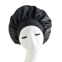 (black) Newly Satin Night Hair Cap Women's Solid Sleeping Hat Sleep Care Bonnet Nightcap For Women Unisex Cap
