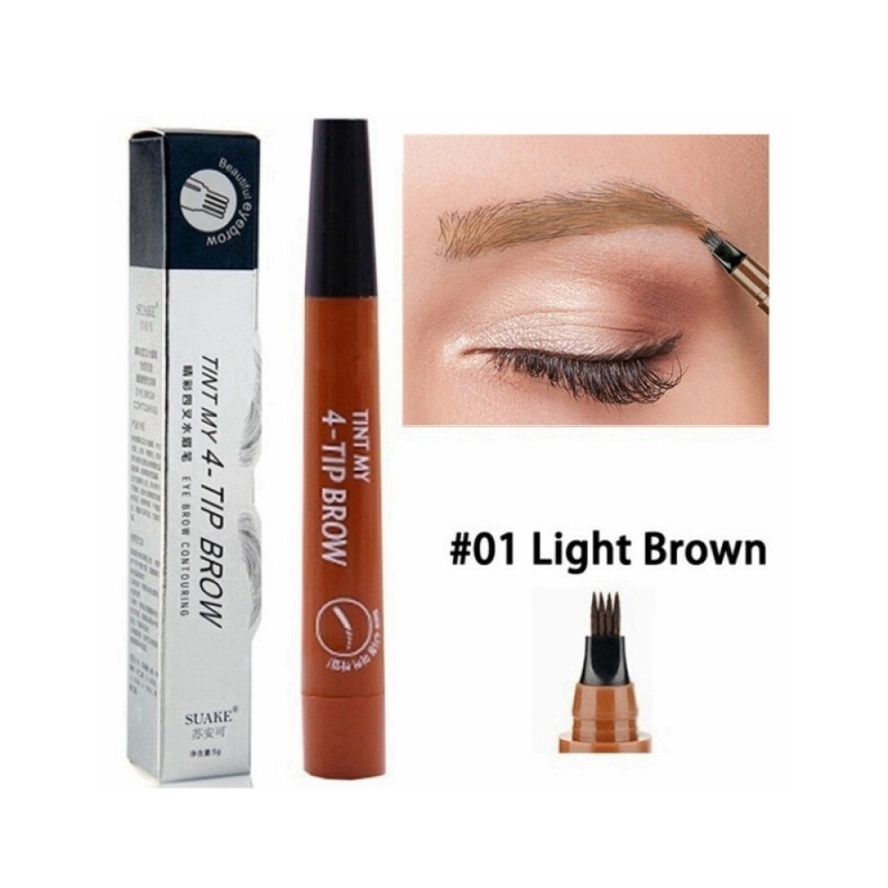(Light brow) 4 Point Eyebrow Pencil Waterproof Liquid Eyebrow Pen Makeup Long Lasting 4 Fork Tip Brow Pen Cosmetic Microblade Brow Pencil