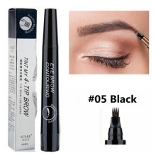 (Black) 4 Point Eyebrow Pencil Waterproof Liquid Eyebrow Pen Makeup Long Lasting 4 Fork Tip Brow Pen Cosmetic Microblade Brow Pencil