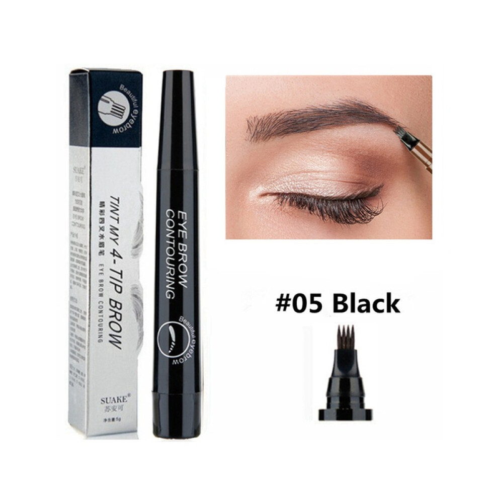 (Black) 4 Point Eyebrow Pencil Waterproof Liquid Eyebrow Pen Makeup Long Lasting 4 Fork Tip Brow Pen Cosmetic Microblade Brow Pencil