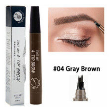 (Gray brown) 4 Point Eyebrow Pencil Waterproof Liquid Eyebrow Pen Makeup Long Lasting 4 Fork Tip Brow Pen Cosmetic Microblade Brow Pencil