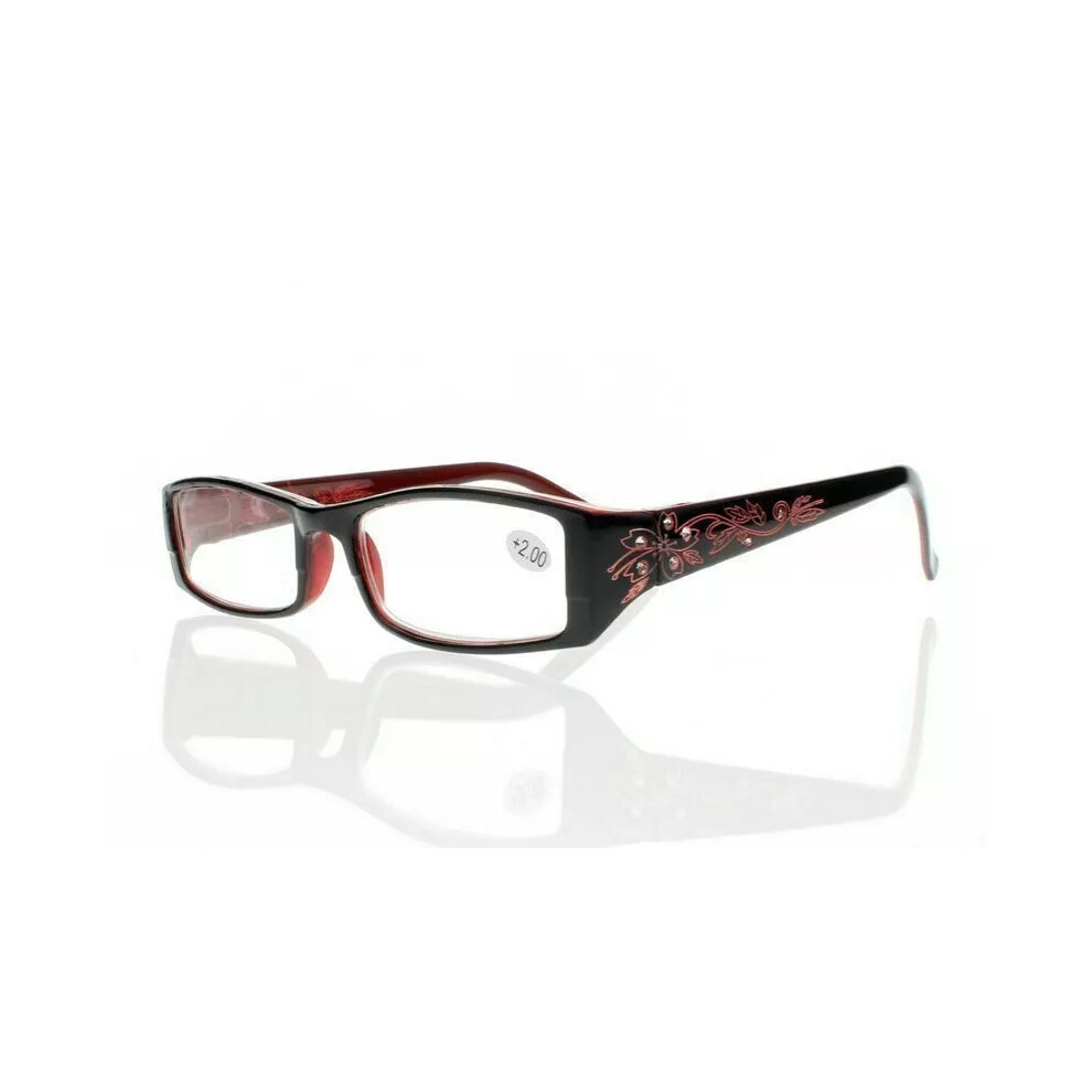 (+2.50 strength, Red) Women's Spring Hinges Rhinestone Flower Resin Lens Reading Glass +1.0~+4.0 New