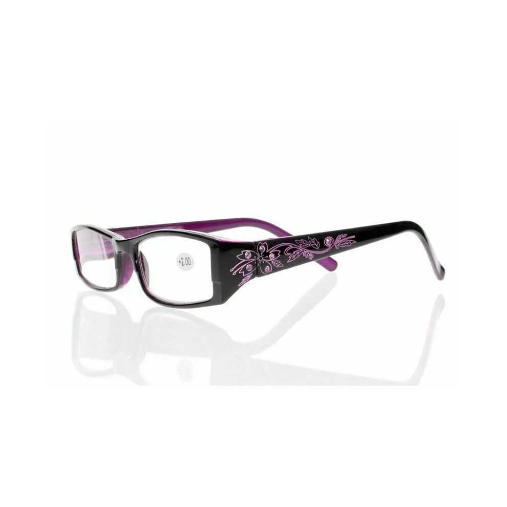 (+2.50 strength, Purple) Women's Spring Hinges Rhinestone Flower Resin Lens Reading Glass +1.0~+4.0 New