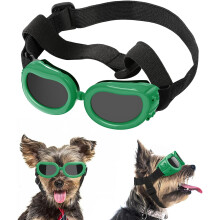 (Green) Dog sunglasses, small dog goggles, UV protection, protection for small dog glasses, adjustable belt, windproof and anti-fog sunglasses