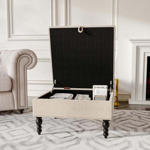 Living And Home Square Tufted Linen Storage Ottoman 1