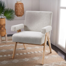 Linen Upholsteried Wooden Armchair