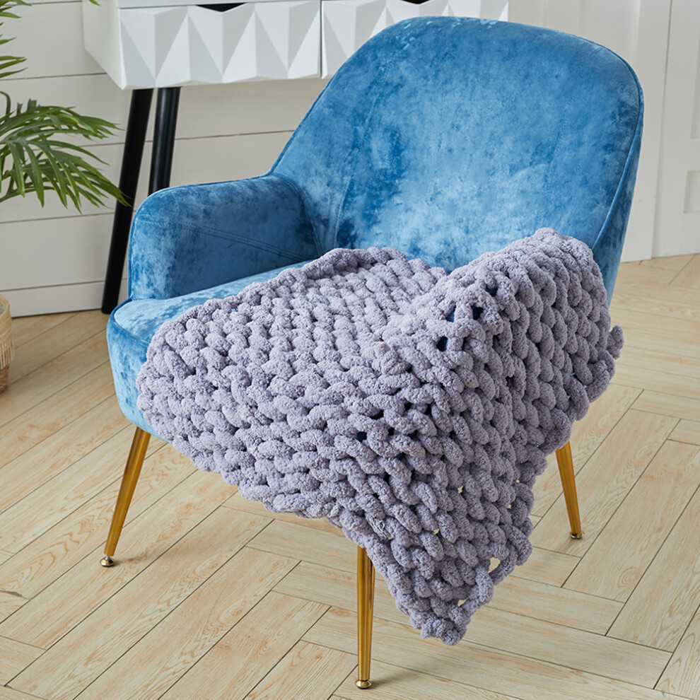 (60cm L x 60cm W) Grey Hand-Woven Throw Cozy Chenille Blanket for Couch and Bed