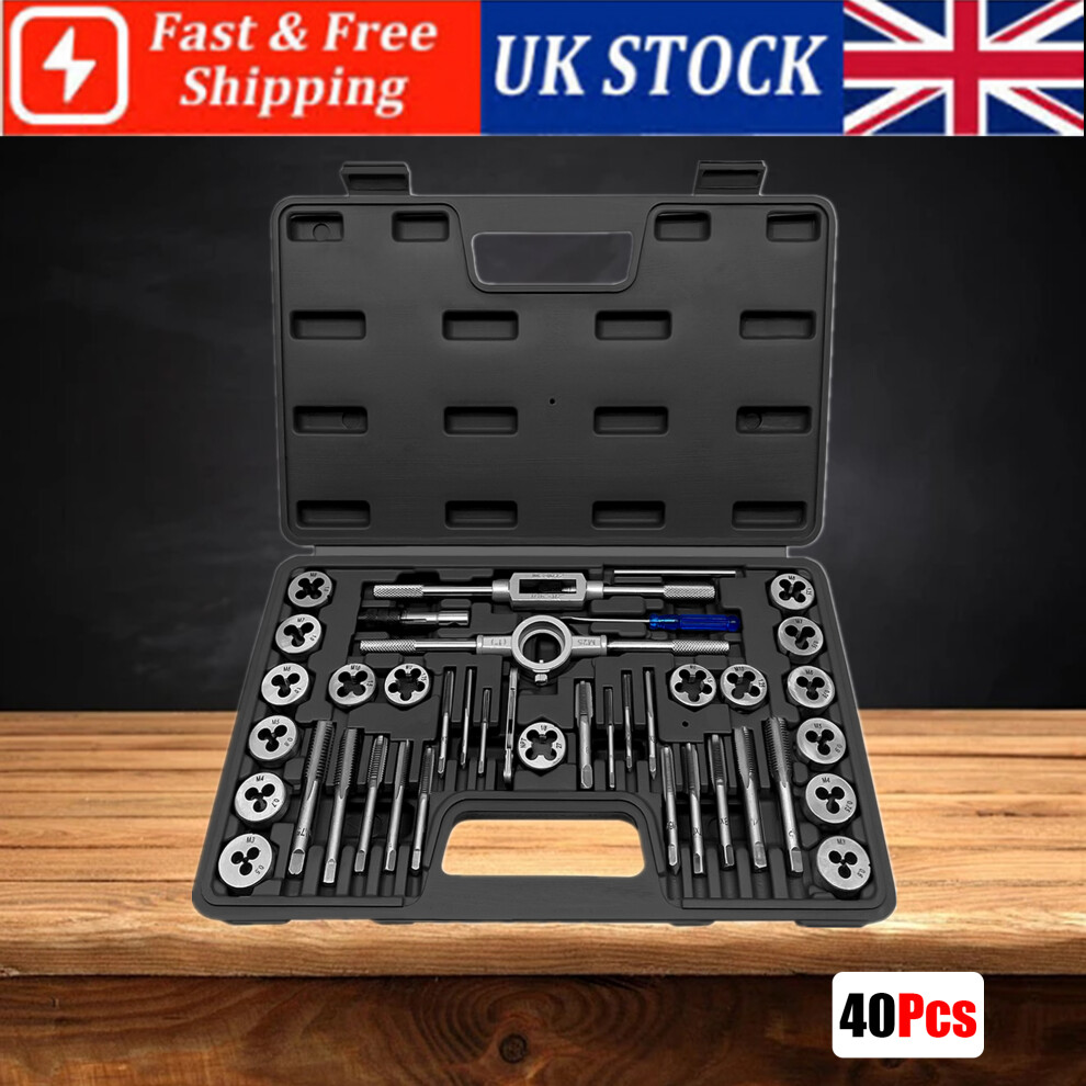 40Pc Metric Tap Die Set M3-M12 Nut Bolt Screw Thread Steel Pitch Gauge 789188282988
