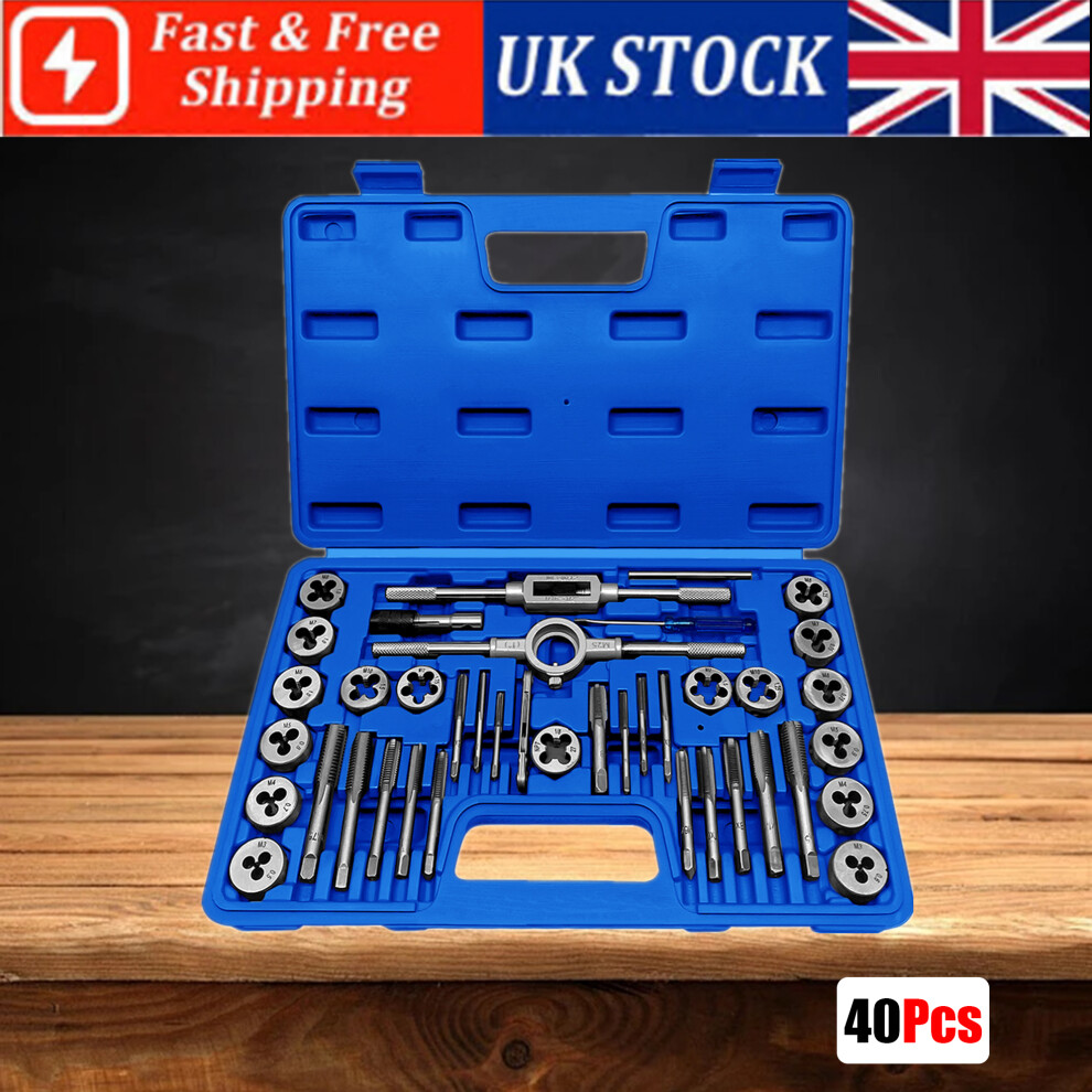 40Pc Metric Tap Die Set Nut Bolt Screw Thread Steel Pitch Gauge M3-M12 495004317887