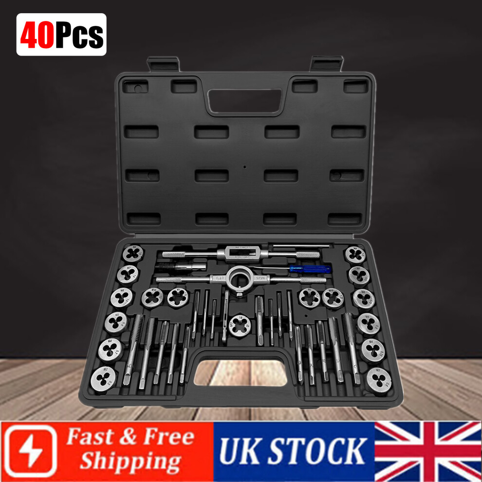40Pc Professional Metric Tap Die Set Nut Bolt Screw Thread Steel M3-M12 794505183664
