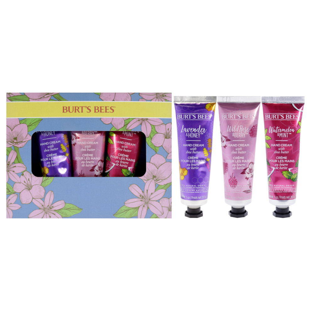 Hand Cream Trio by Burts Bees for Unisex - 3 Pc 1oz Lavender and Honey Hand Cream With Shea Butter, 1oz Wild Rose and Berry Hand Cream Shea Butter