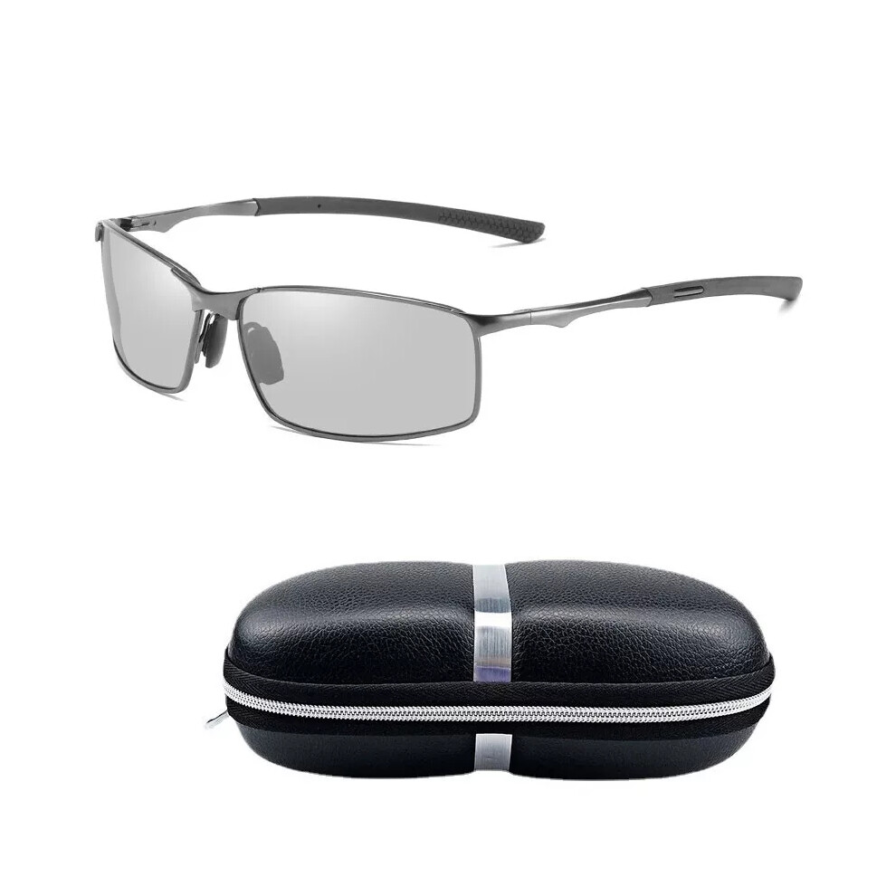 (Grey Frame Photochromic Lens) Polarized Photochromic sunglasses Mens UV400 Pilot Sport Glasses Driving Eyewear