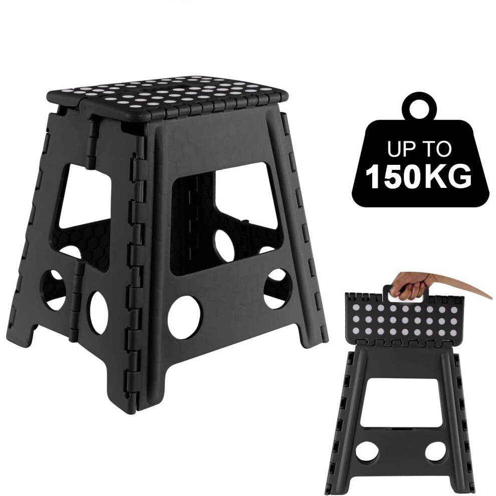 Black Folding Step Stool Heavy Duty Foldable Plastic Stepping Stool for Kitchen, Bathroom, Garden and Outdoor