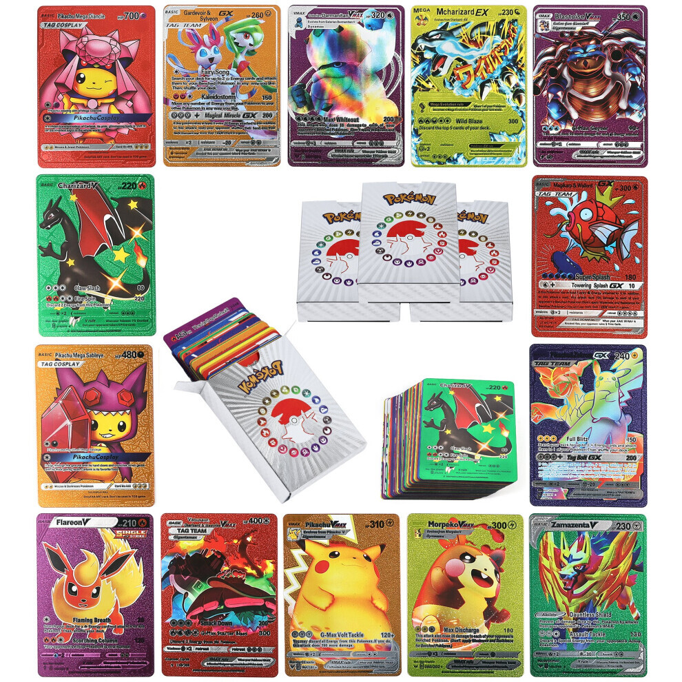 (55PCS Silver Rainbow Cards) PokÃ©mon Trading Card Game Collectible Trading Cards Christmas Gifts Toys