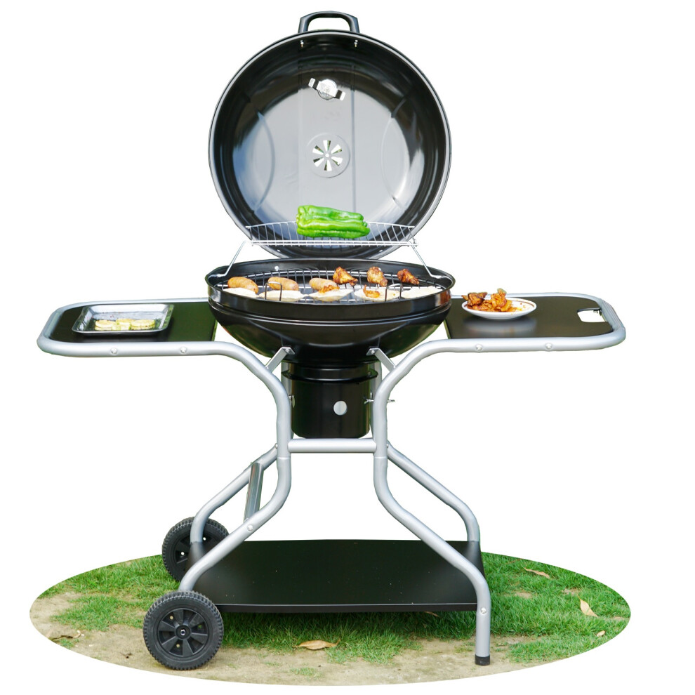 BBQ Grill Portable Trolley Charcoal Kettle Barbecue with Side Tables