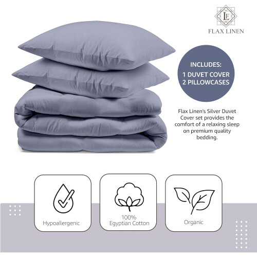 Flax Linen Celia Design Duvet Cover Set Silver ( Double ) 1