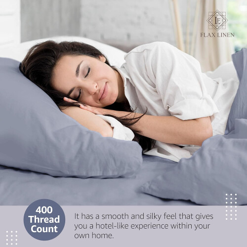 Flax Linen Celia Design Duvet Cover Set Silver ( Double ) 2