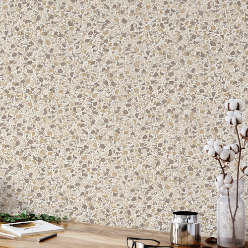 Fine Decor Fine Decor Terrazzo Beige Wallpaper Metallic Effect Textured 2