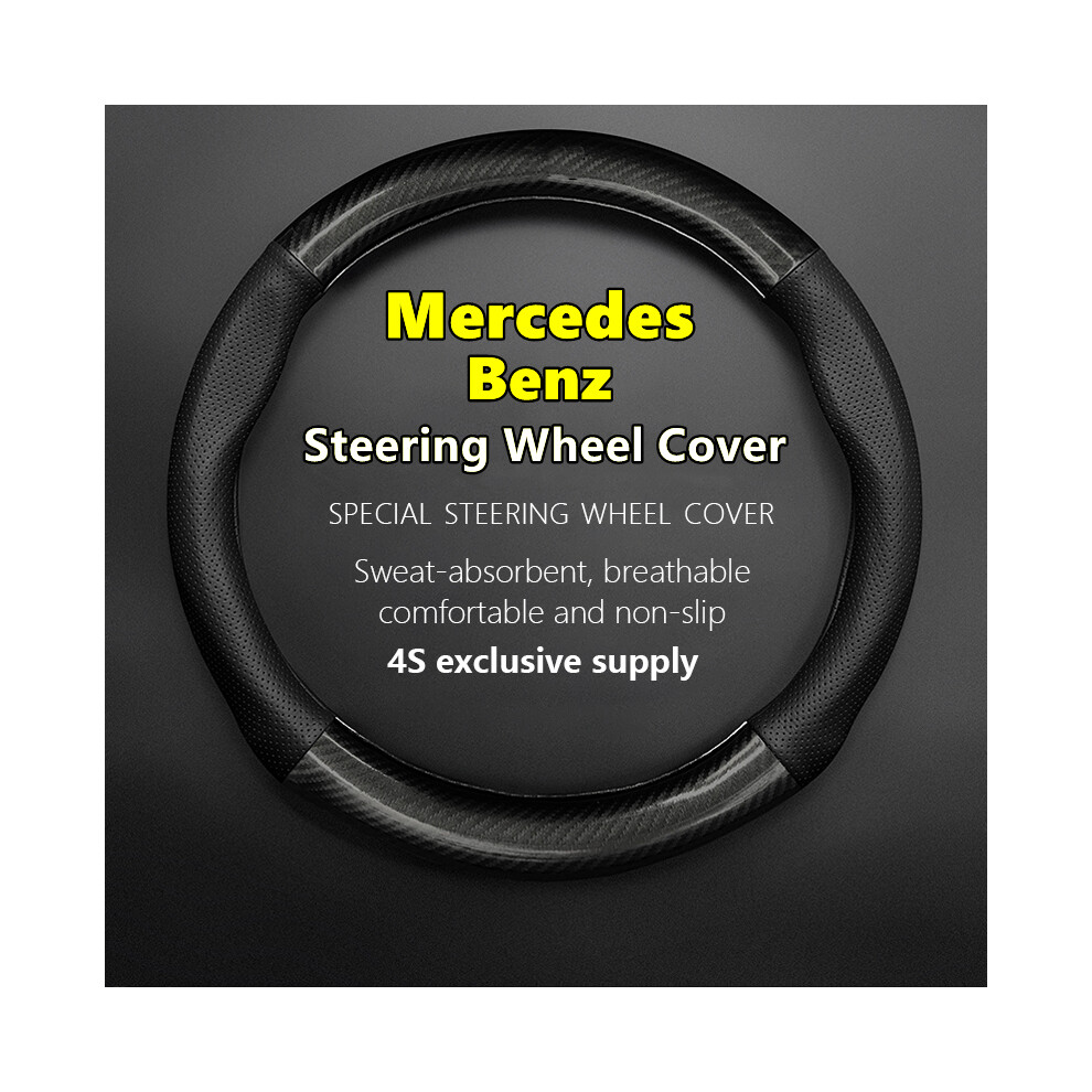 (Round Shape-) For Mercedes Benz Steering Wheel Cover Genuine Leather Carbon Fiber Fit A B C E S Class Gla Glb Glc Gle Gls Glk Cla Cls Clk Amg Black 8721142049864