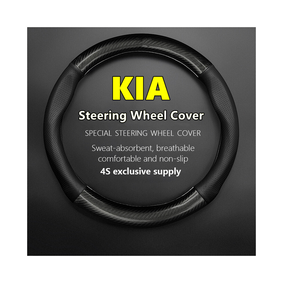 (Round Shape-) For Kia Car Steering Wheel Cover Carbon Fiber Leather Fit Rio Sorento Sportage Forte K3 K2 K5 Stonic Strong Spectra Optima Black 8721142049949