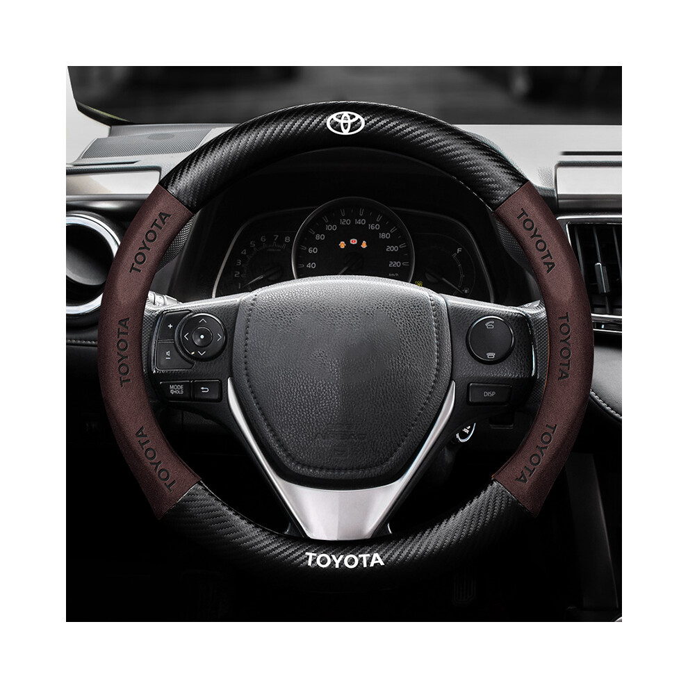 (Brown) 38Cm Car Deerskin Carbon Fiber Steering Wheel Cover For Toyota Land Vios Yaris Cruiser 200 Fj200 Previa Rav4 Corolla Brown 8721142051140