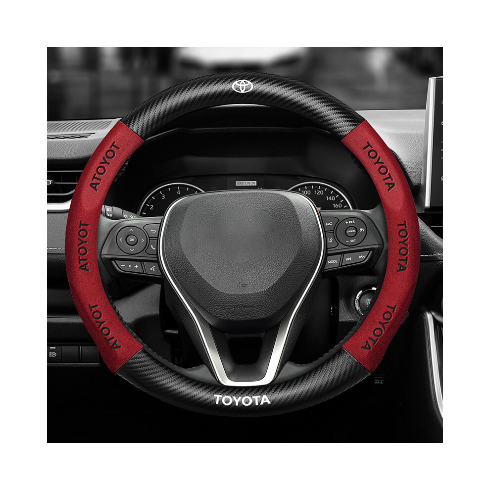 (Red) 38Cm Car Deerskin Carbon Fiber Steering Wheel Cover For Toyota Land Vios Yaris Cruiser 200 Fj200 Previa Rav4 Corolla Red 8721142051157