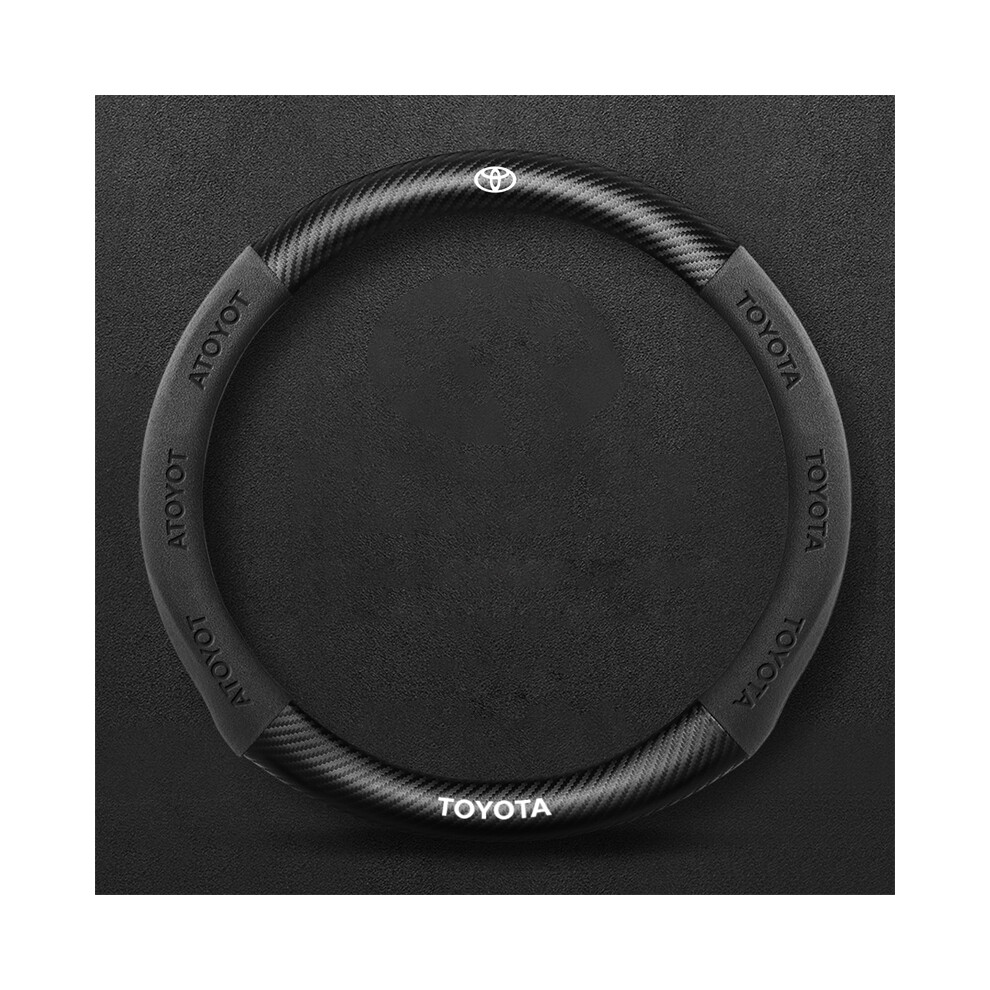 (Black) 38cm car deerskin carbon fiber steering wheel cover for Toyota Land Vios Yaris Cruiser 200 FJ200 Previa RAV4 Corolla-image-OPC-PDYFDSN-NEW