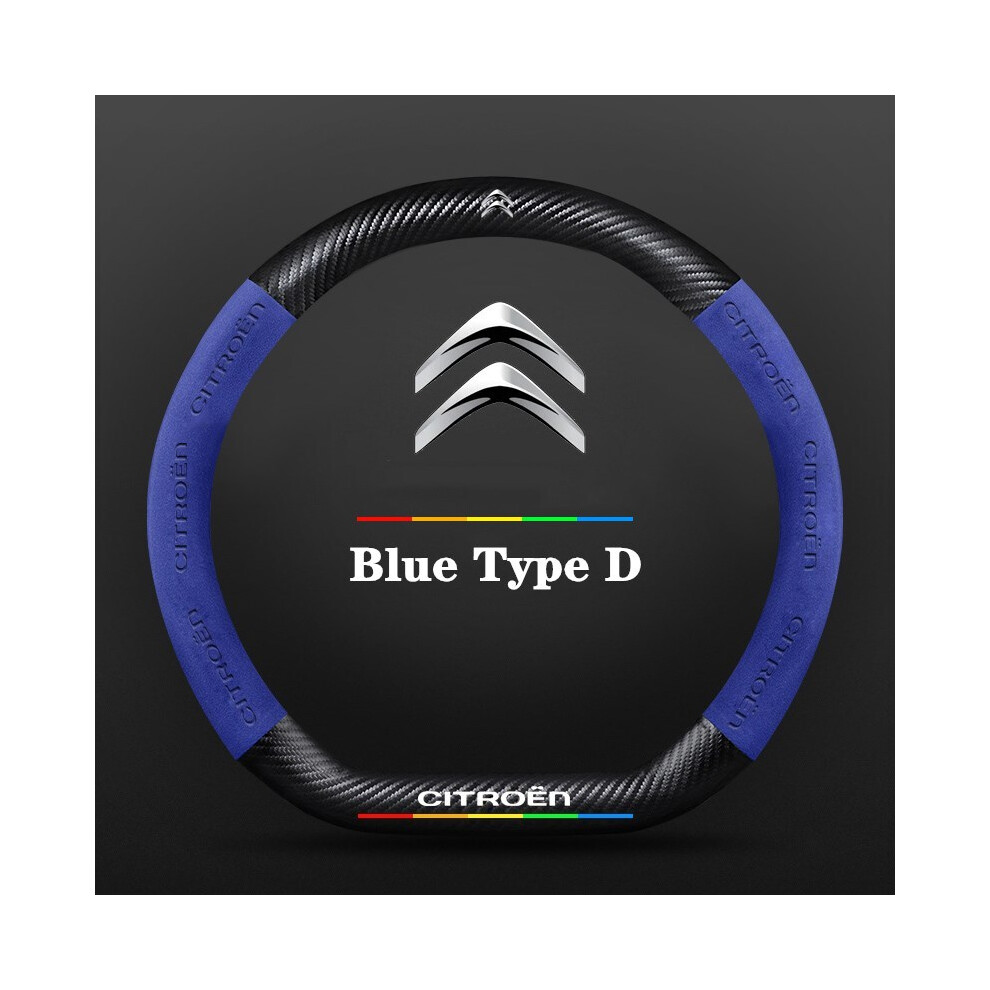 ( Type D) Car Suede Carbon Fiber Non-Slip Steering Wheel Cover For Citroen C1 C2 C3 C4 C5 C6 C4l Berlingo Picasso Aircross Sega Elysee Blue 8721142051676