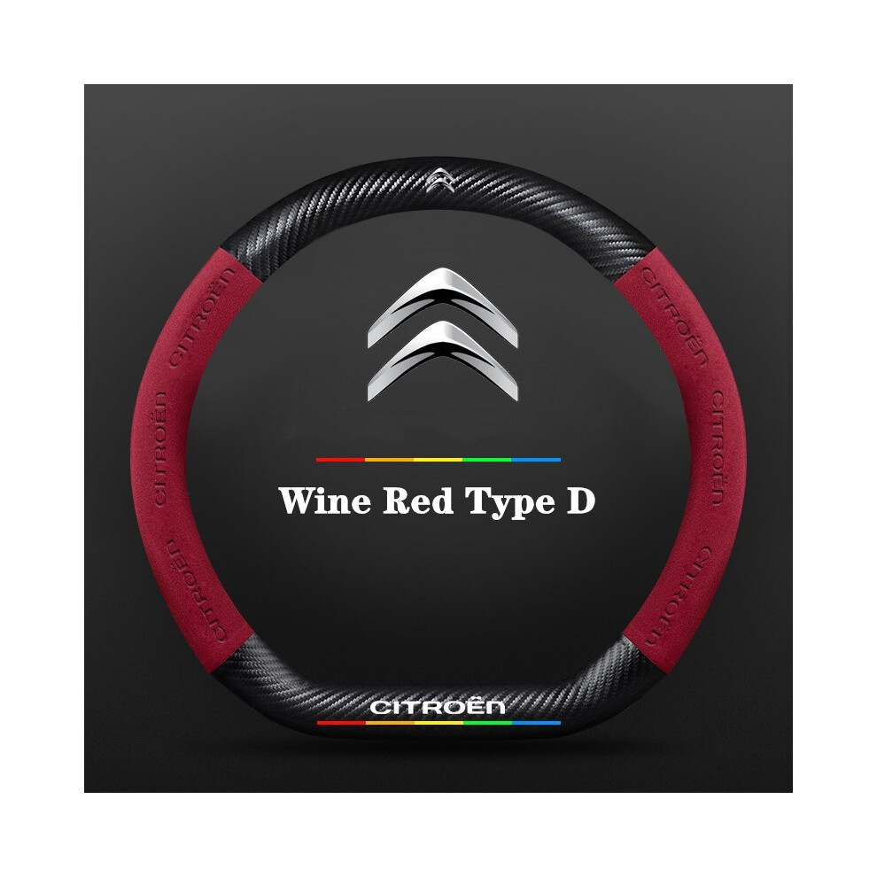 ( Type D) Car Suede Carbon Fiber Non-Slip Steering Wheel Cover For Citroen C1 C2 C3 C4 C5 C6 C4l Berlingo Picasso Aircross Sega Elysee Red 8721142051713