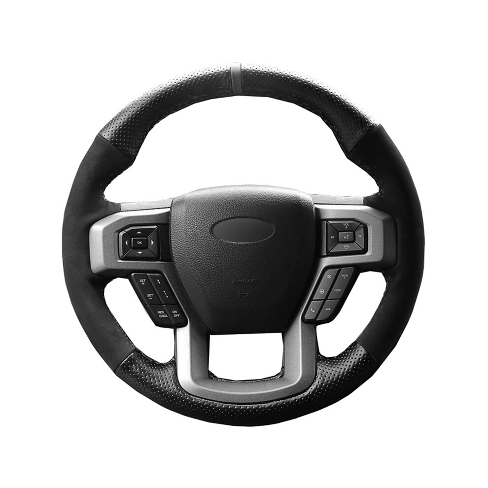 (Style 2) Car Steering Wheel Cover Genuine Leather Suede For Ford F-150 F150 King Ranch Lariat Platinum Xl Xlt 2015 2016 2017 Volant Black 8721142045507