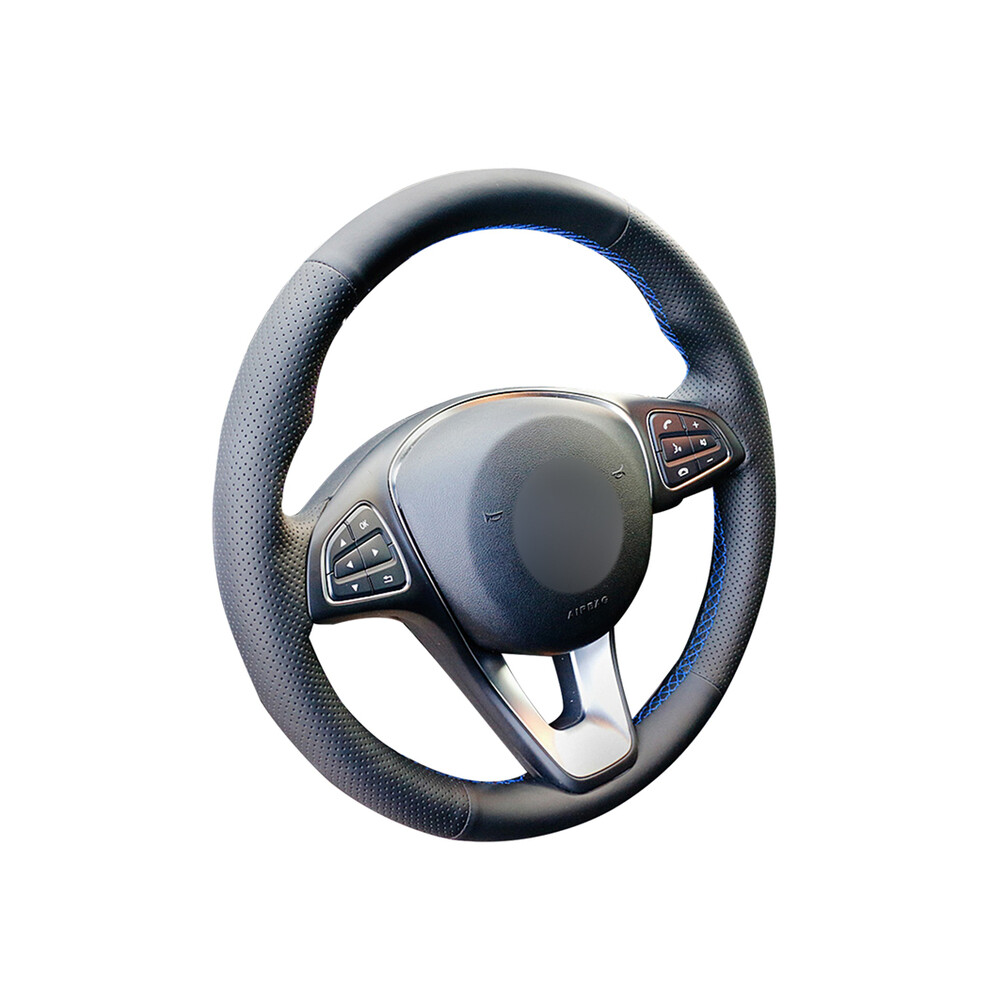 ( Thread) Hand-Stitched Pu Artificial Leather Car Steering Wheel Cover For Mercedes Benz W176 W246 W205 C117 C218 X218 W213 Eqv W447 Gray/Black 8721142037717