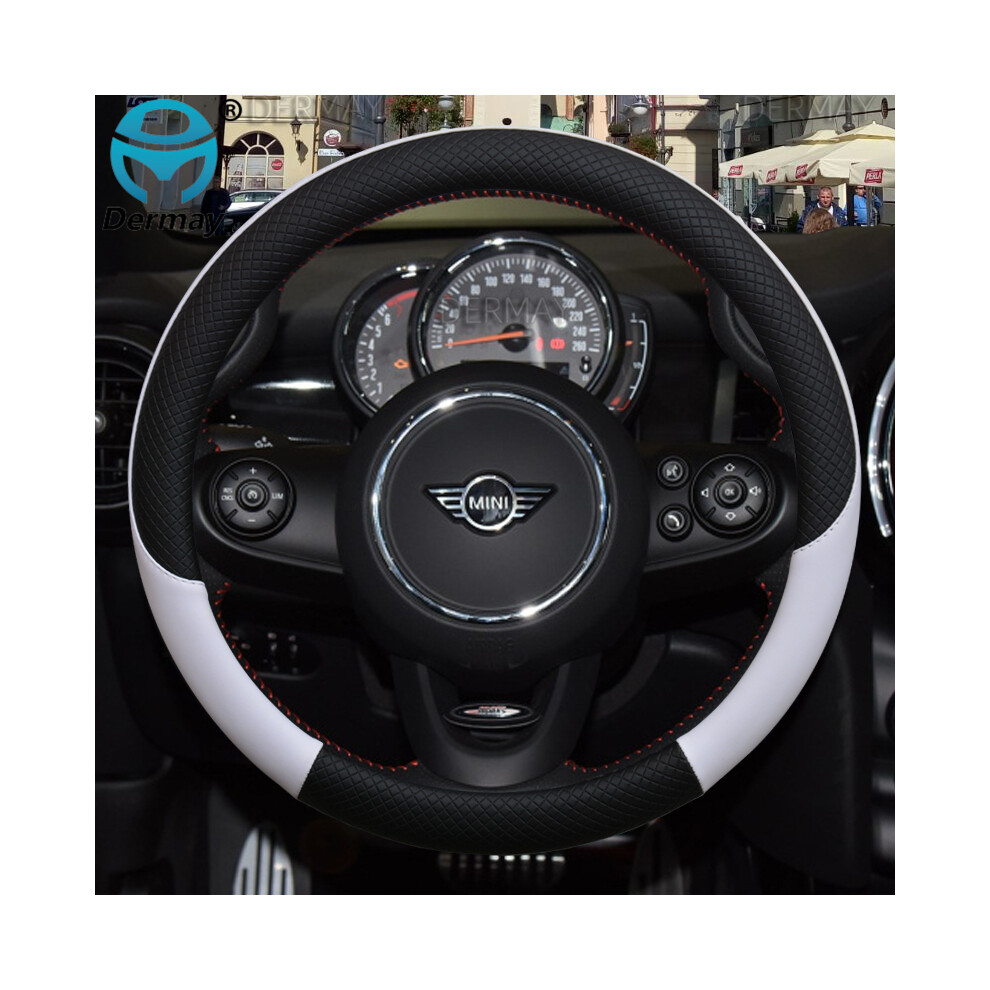 (White) Leather Car Steering Wheel Cover for MINI Cooper R56 Clubman Countryman Clubvan Coupe Auto Accessories