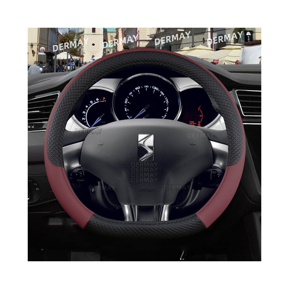 (D shape Wine Red) for Citroen DS3 DS 3 Racing Cabrio Car Steering Wheel Cover PU Leather Non-slip Auto Accessories