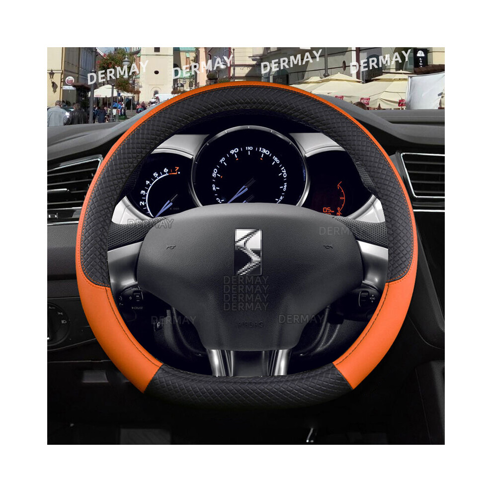 (D shape Orange) for Citroen DS3 DS 3 Racing Cabrio Car Steering Wheel Cover PU Leather Non-slip Auto Accessories