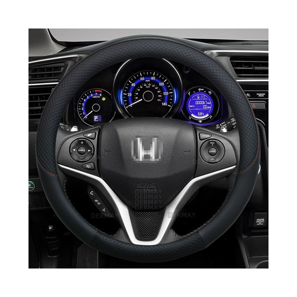 (Black) PU Leather Car Steering Wheel Cover Non-slip for Honda Fit Jazz 2001~2022 Auto Accessories