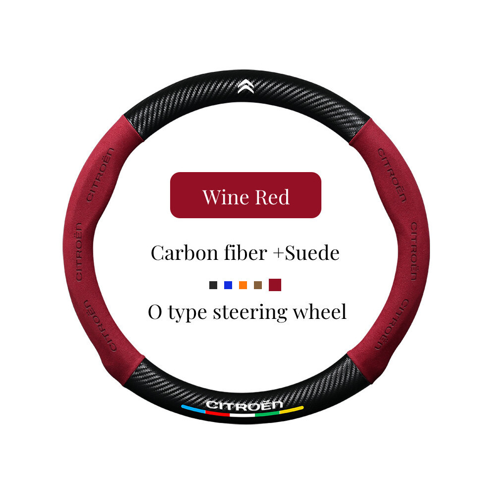 ( O) Suede+Carbon Fiber Non-Slip Steering Wheel Cover Citroen C1 C2 C3 Picasso C4l C3-Xr C4 C5 C6 Ds3 Ds4 Ds5 Ds5ls Car Accessories Red 8721142047952