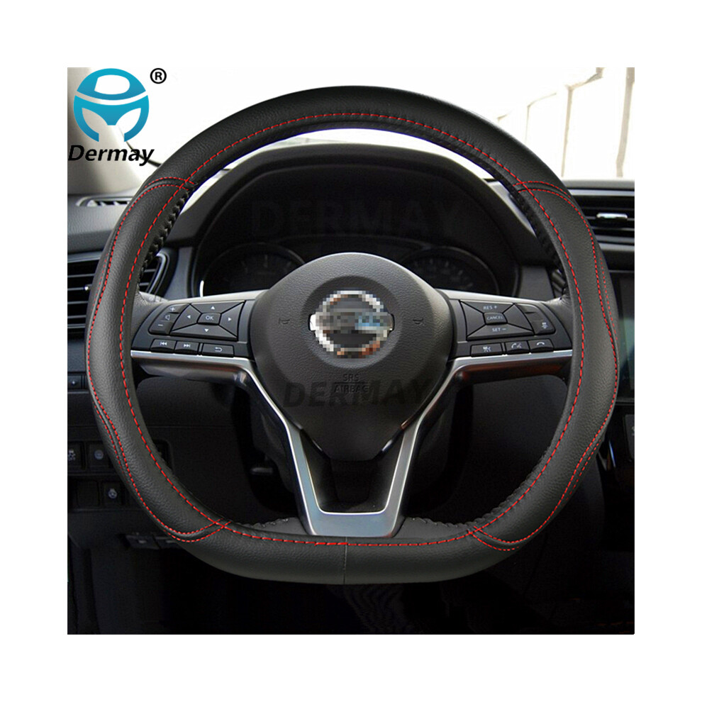 (Red Thread) D Shape Steering Wheel Cover PU Leather for Nissan Rogue /Rogue Sport 2016 2017 2018 2019 2020 X-Trail 2017-2020 Car Styling