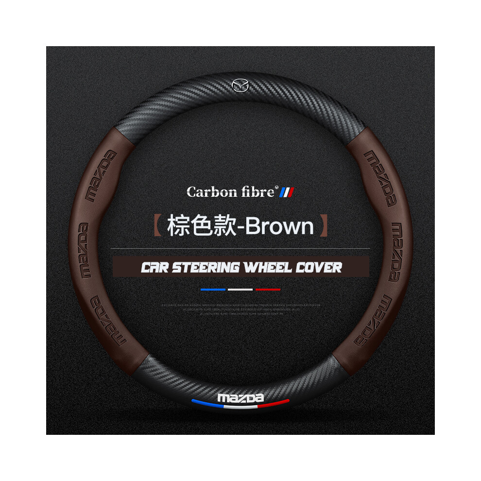 (O ) Carbon Fiber Car Steering Wheel Cover Alcantara Leather For Mazda 2 3 5 6 Cx5 Cx7 Cx3 Cx8 Cx9 Gj Bm Bl Atenza Axela Accessories Brown 8721142040908