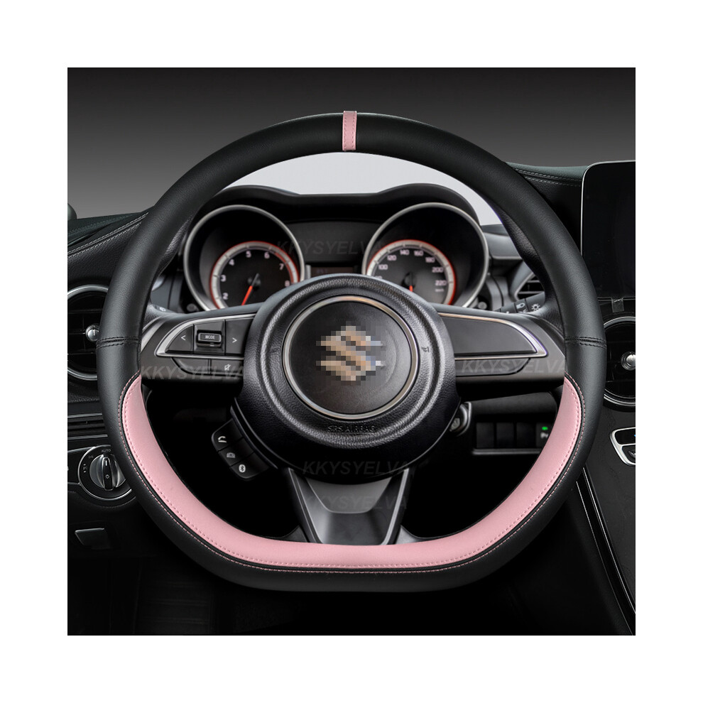 (PINK) Microfiber Leather D Shape 38cm Car Steering Wheel Cover For Suzuki Swift 2017 2018 2019 2020 2021 2022 Sport Auto Accessories