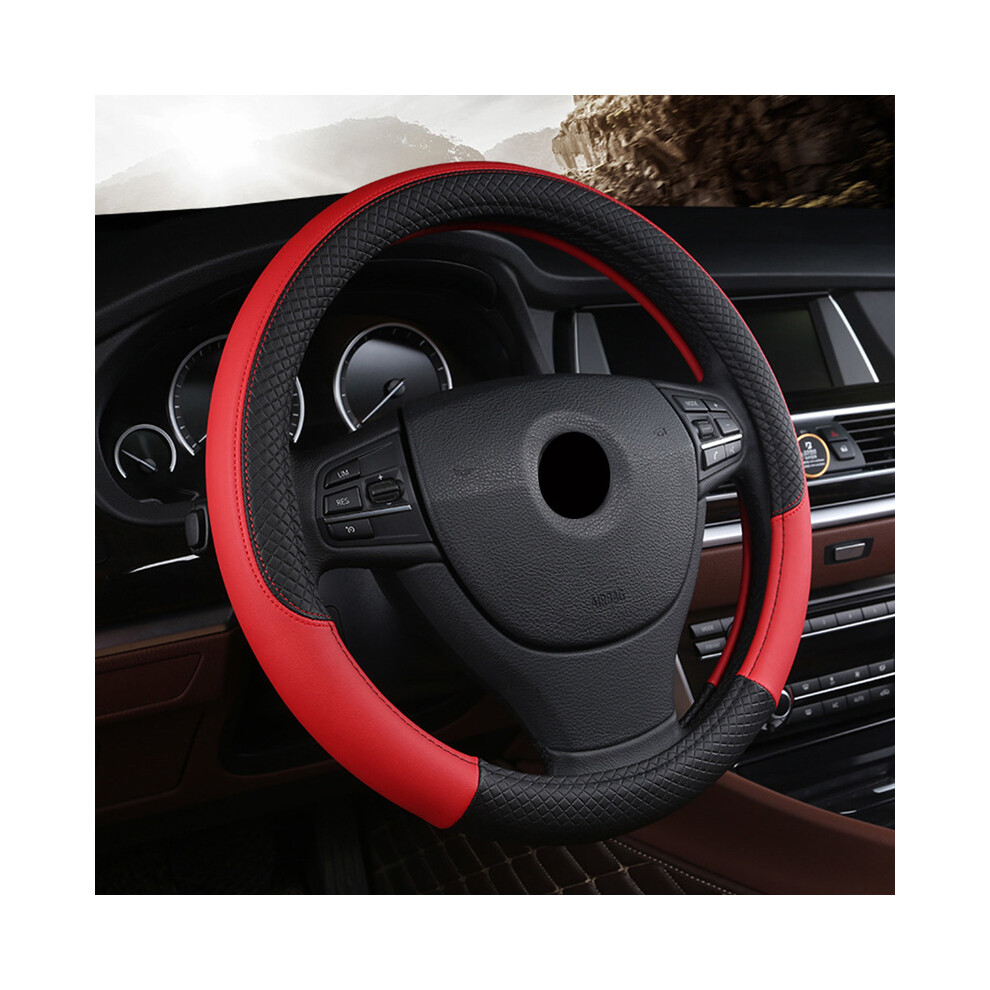 (Red) Car Steering-Wheel 37Cm-38Cm Leather Hand-Stitched Pu Leather Car Steering Wheel Cover Fit For Most Cars Styling Red 8721142012257