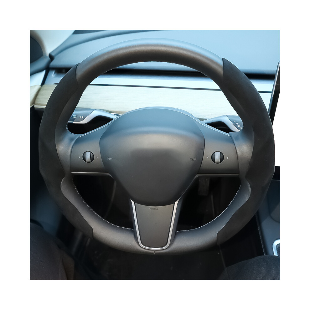 (Black) Suede Leather Anti-Slip Car Steering Wheel Cover All Seasons Universal Car Steering Wheel Suede Fabric Sweat-Absorbent Cover Black 8721142013520