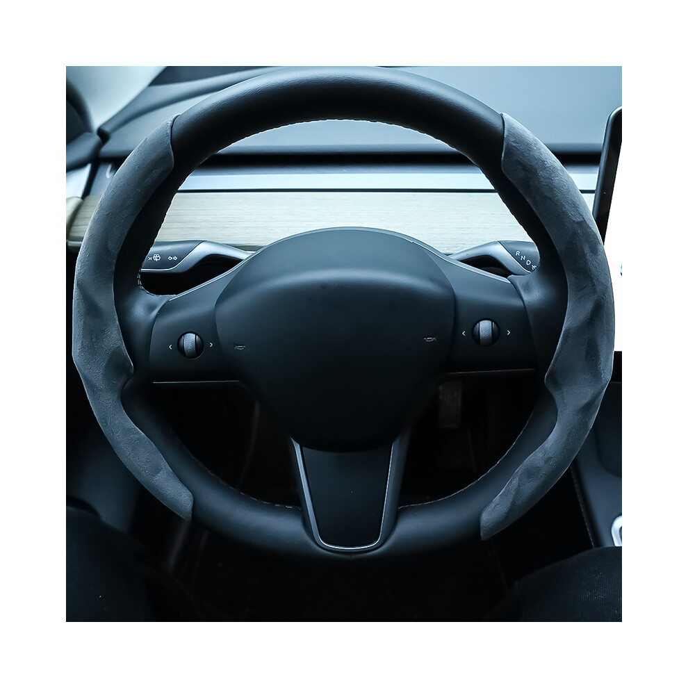(Grey) Suede Leather Anti-Slip Car Steering Wheel Cover All Seasons Universal Car Steering Wheel Suede Fabric Sweat-Absorbent Cover Grey 8721142013551
